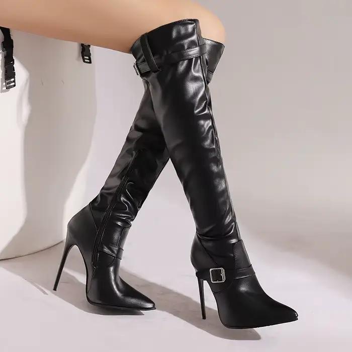 Bottes longues sexy en cuir PU pour femme