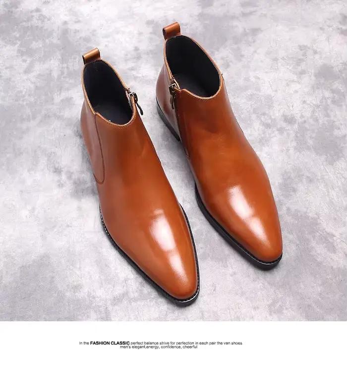 Bottes courtes Chelsea européennes et américaines en cuir véritable pour hommes