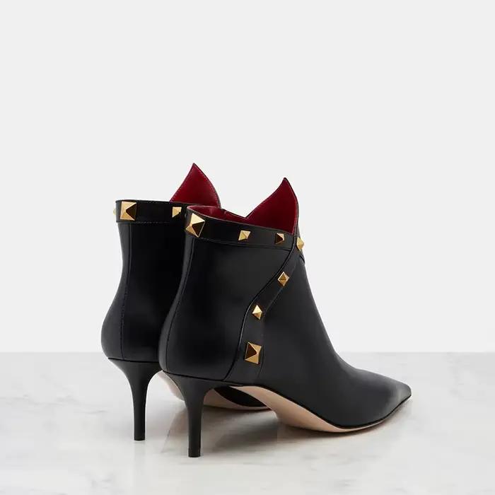 Bottines à talon aiguille pointu en cuir pour femme, style pyramide dorée, noires et blanches, vintage, pour soirée