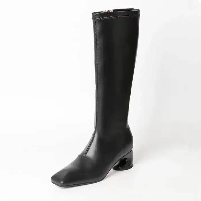 Bottes longues au genou pour femmes, talon incurvé irrégulier, noir, marron, européen, américain, automne, hiver, mode, talons hauts, nouveau, 5cm