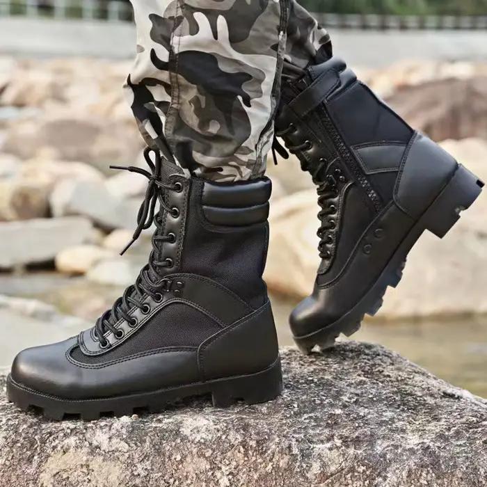 Bottes tactiques d'extérieur en cuir pour hommes, chaussures de Sport et de randonnée, bottes de Combat dans le désert, chaussures de sécurité pour le travail