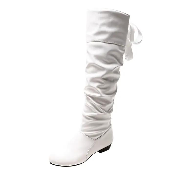 Bottes en cuir à talons longs pour femmes, bottes hautes, chaussures plates, chaussettes à la mode, style britannique, hiver, 2024