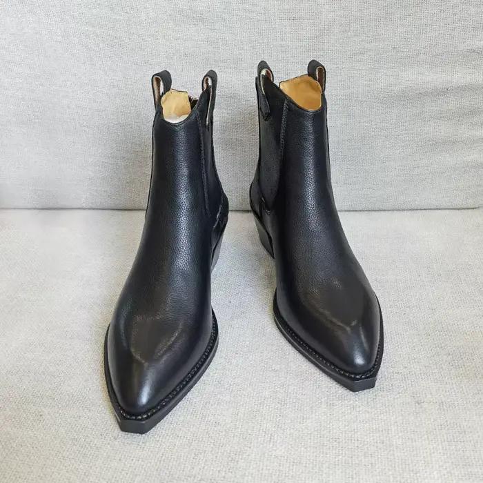 Bottines Chelsea classiques en cuir véritable pour femme, bottines à bout pointu et talon compensé, bottes de Cowboy simples et confortables, automne 2025