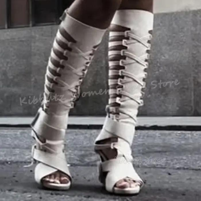 Bottes hautes en daim avec sangle croisée pour femmes