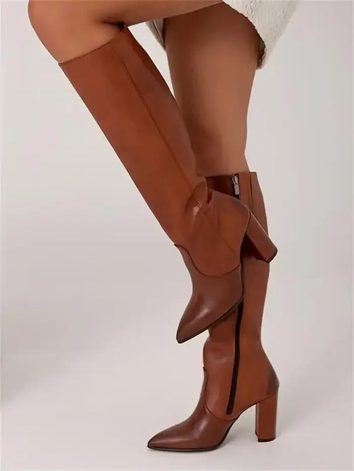 Femmes genou bottes hautes 2024 hiver bout pointu