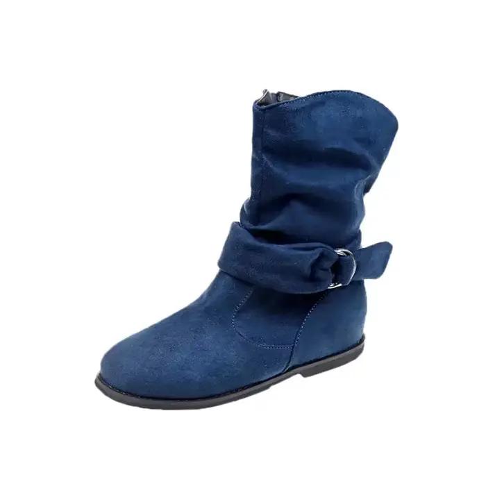 Bottines en daim et mollets pour femmes, couvre-pieds à talons bas, botte à plateforme coupe-vent britannique, chaussures d'automne à la mode, grande taille
