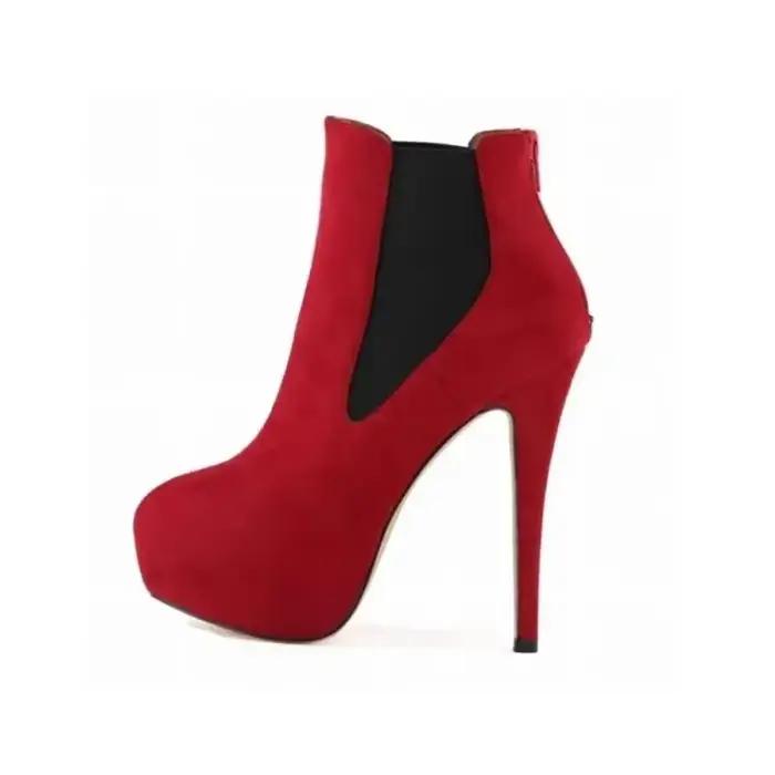 Bottes Courtes à Talons Hauts et Bouts Ronds pour Femme, Chaussures de Soirée Décontractées, Plateforme Sexy, Grande Taille 43, Hiver, Automne, 14cm