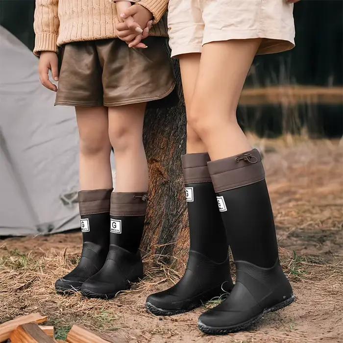 Bottes de pluie unisexes, chaussures en caoutchouc imperméables, bottes de pêche antidérapantes pour l'extérieur, bottes à la mode avec cordon de serrage pour hommes, bottes d'eau souples à Tube Long