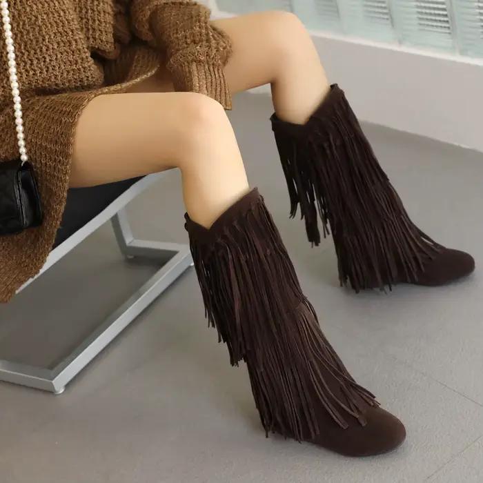 Bottes WEZOO à franges style de rue pour femmes, mi-mollet, confortable, résistante, pour printemps, été, automne et hiver
