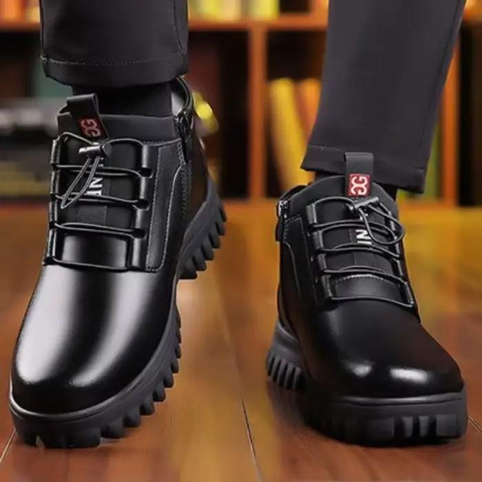 Bottes pour hommes à tige haute, chaudes et douillettes, style automne-hiver, confortables et polyvalentes, pour l'extérieur