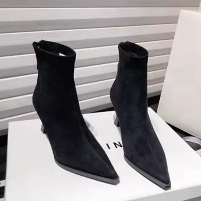 Léopard femmes bottes Sexy bout pointu chaussures talons hauts Chelsea bottes 2025 hiver mode pompes daim bottes courtes Mujer Zapatos