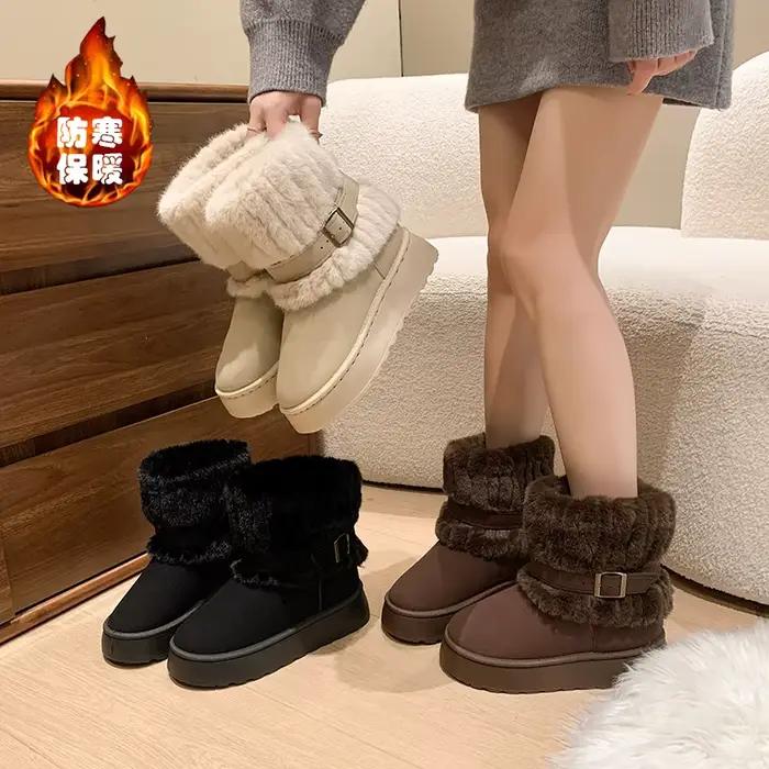Bottes de neige grande taille pour femmes, nouveau style 2026, modèle automne-hiver, avec isolation supplémentaire, semelle épaisse et chaude, chaussures en coton