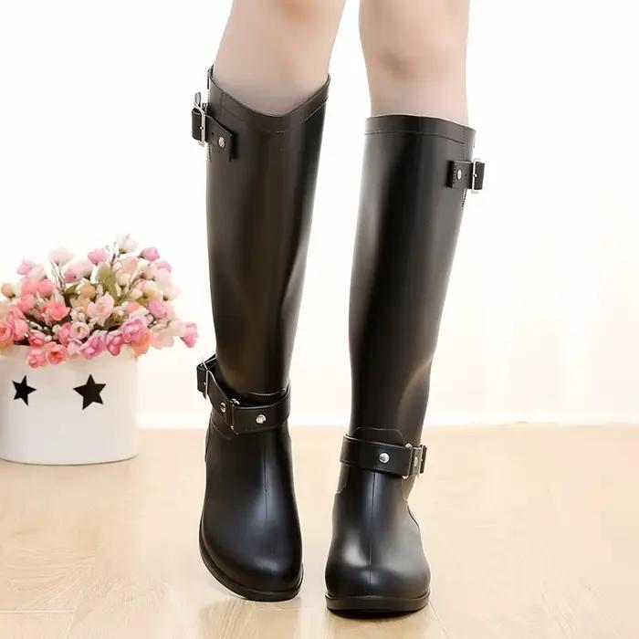 Bottes imperméables mi-mollet femmes printemps automne talon carré PVC couture zip pour usage quotidien occasions spéciales