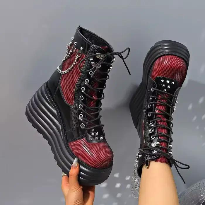 Chaussures de créateur pour femmes, nouvelles bottes à plateforme à la mode pour dames, bottes en cuir de luxe de haute qualité, nouvelles chaussures gothiques rétro, 2025
