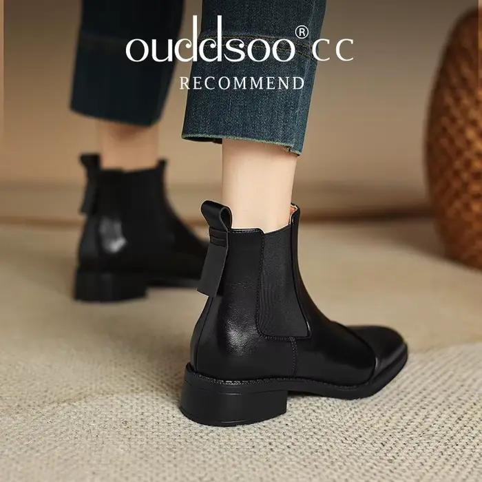 Bottes Ods rétro en cuir véritable pour femmes, sans lacet, talon bas, bout pointu, printemps/automne, faites à la main, cuir de vache, peau de porc, caoutchouc thermoplastique, confortable et élégant