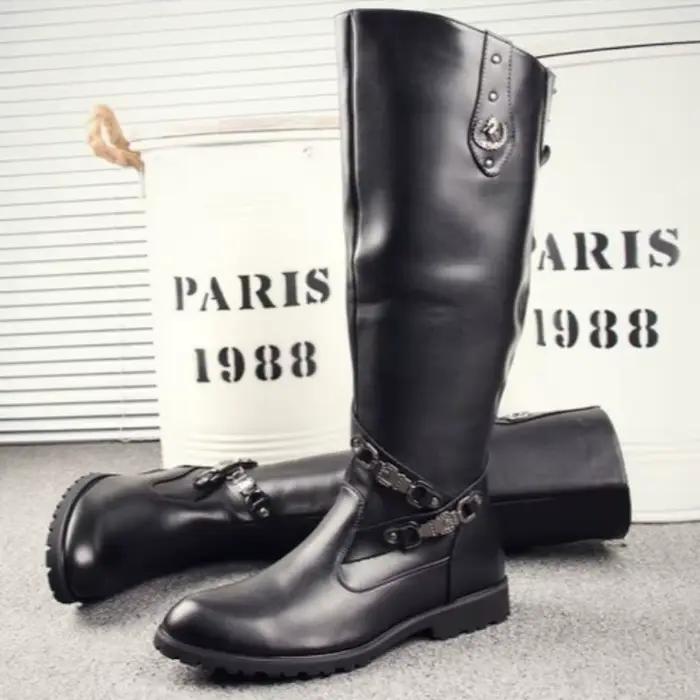Bottes hautes de haute qualité bottes longues en cuir pour hommes bottes de chevalier d'extérieur pointues de mode bottes de moto pour hommes Botas Hombre