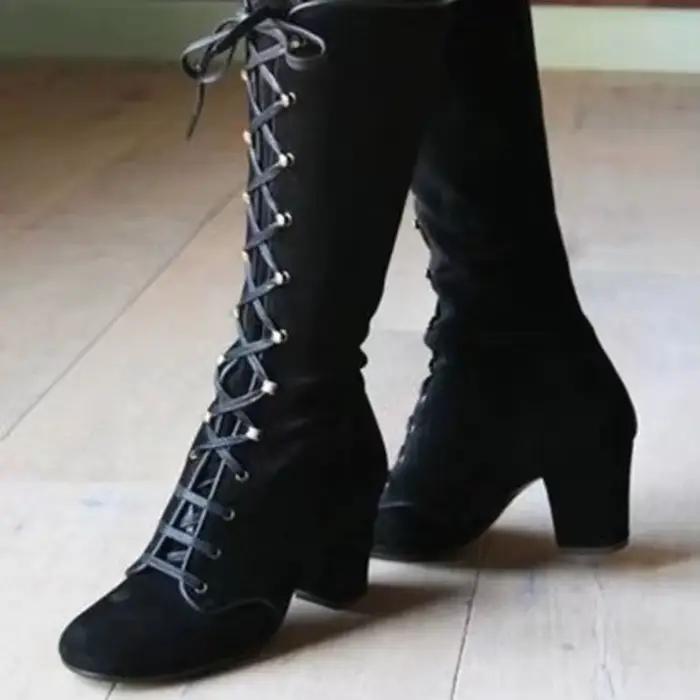 Bottes mi-mollet pour femme à talon épais et plat