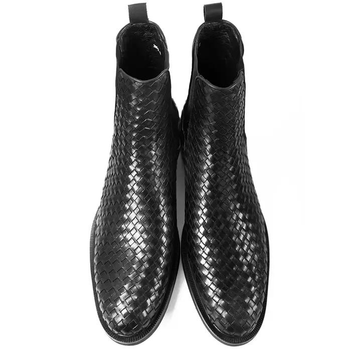 Hanmce – bottines Chelsea noires en cuir véritable pour homme