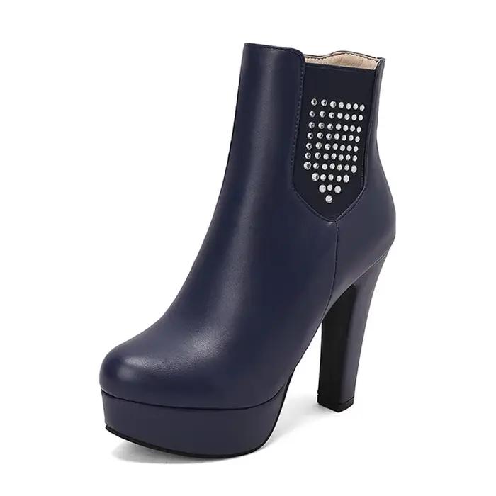 Botas De Mujer bottines femmes automne hiver Simple mode bout rond talons hauts côté fermeture éclair plate-forme bottes grande taille 50 338-9