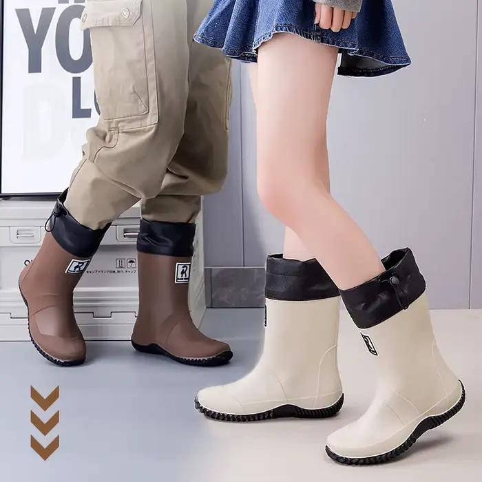 Bottes de pluie pliables tendance unisexe pour le camping en extérieur, chaussures de cuisine polyvalentes à enfiler, antidérapantes, grande taille, semelle souple, pour couple
