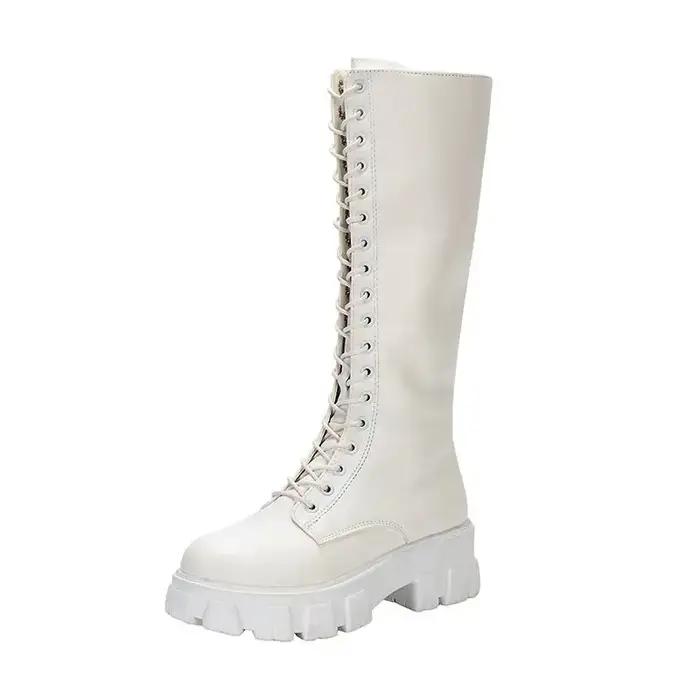 Hiver femmes fermeture éclair nouvelle botte longue mode à lacets chaussures antidérapantes décontracté à semelles épaisses tendance bottes confortables dames chaussure Botas