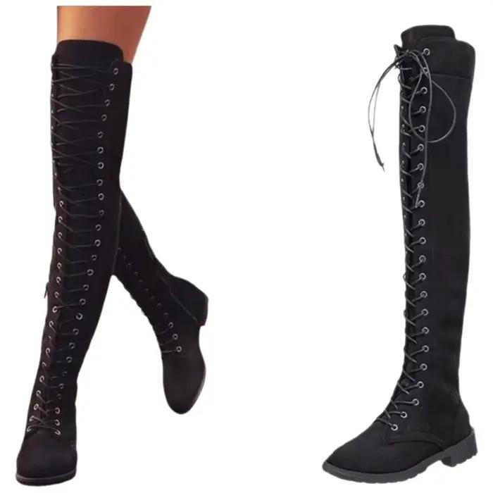 Bottines à bout rond pour femmes, design à boucle, bottes hautes, chaudes pour l'hiver, en cuir PU, semelle en caoutchouc, confortables, pour la saison printemps-automne
