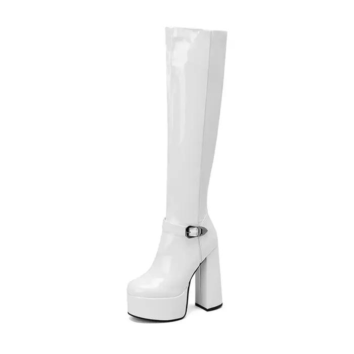 Bottes de femme haute talons carrés plateforme vernies sexy pour automne hiver occassions spéciales