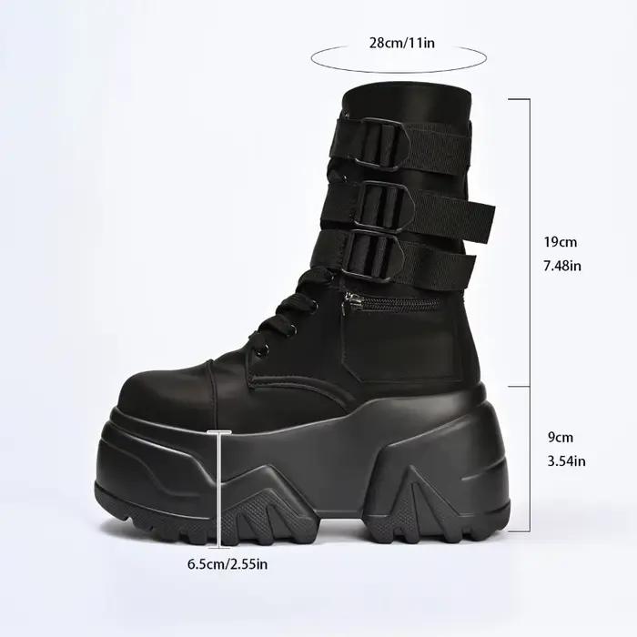 Nouvelles Bottes de Cheville Moto Plateforme Bout Rond Hauteur Augmentante à Lacets Mode Concise pour Femmes Occasions Spéciales