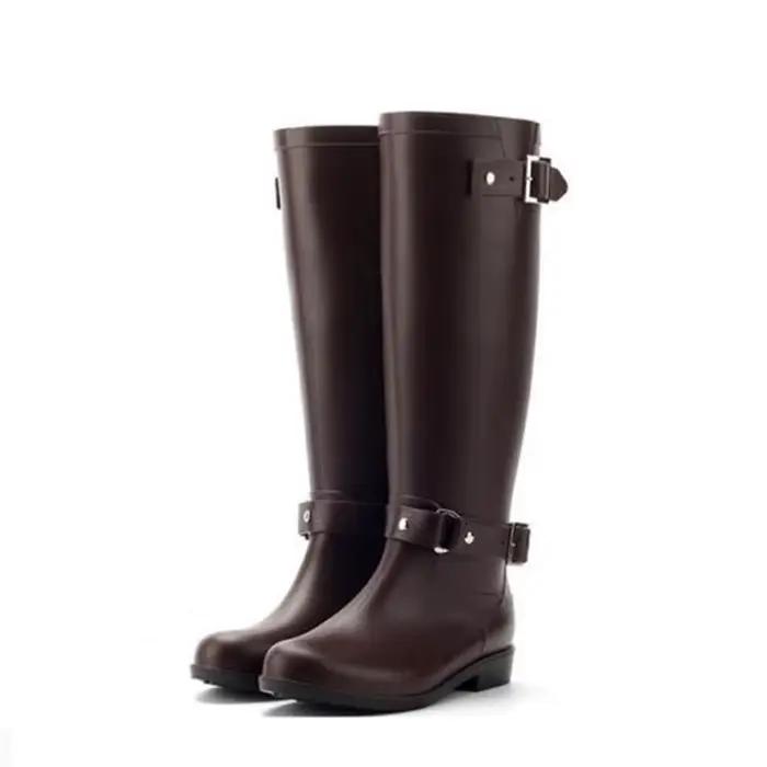Bottes imperméables mi-mollet femmes printemps automne talon carré PVC couture zip pour usage quotidien occasions spéciales