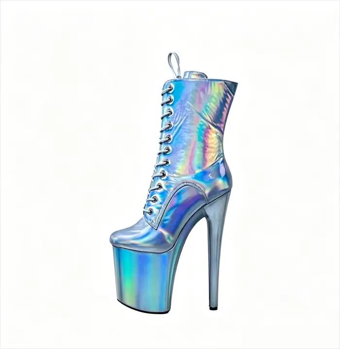 Bottes montantes holographiques à plateforme et talon aiguille pour femme 2026