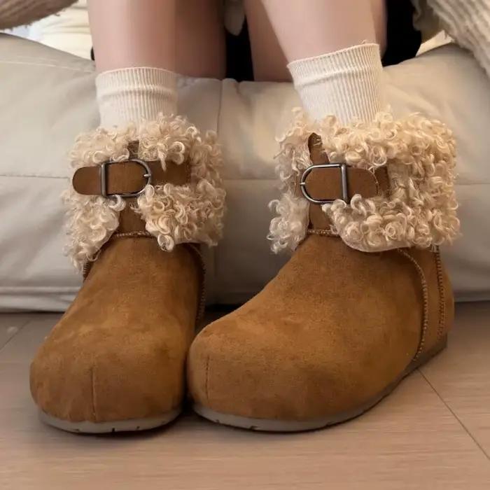 Bottines de neige de luxe en molleton avec boucle en métal pour femme