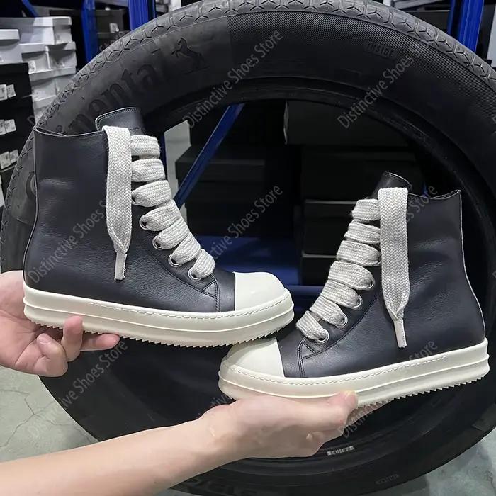 Marque hommes chaussures pour femmes en cuir véritable épais lacet haut bottines Vintage Original luxe haute rue noir baskets