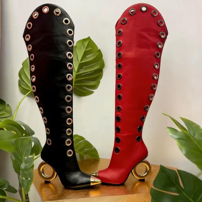 Bottes à talons hauts de style européen et américain, à bout en forme d'œil de poisson, avec fermetures éclair latérales et design mi-hauteur pour femmes