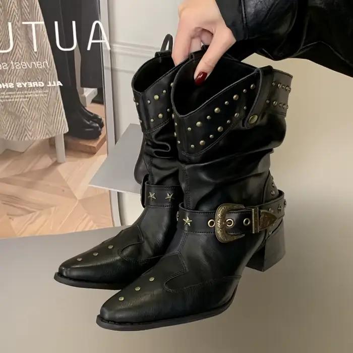 Eilyken Nouvelle Collection Bottines à Bout Pointu avec Boucle Rivetée pour Femme
