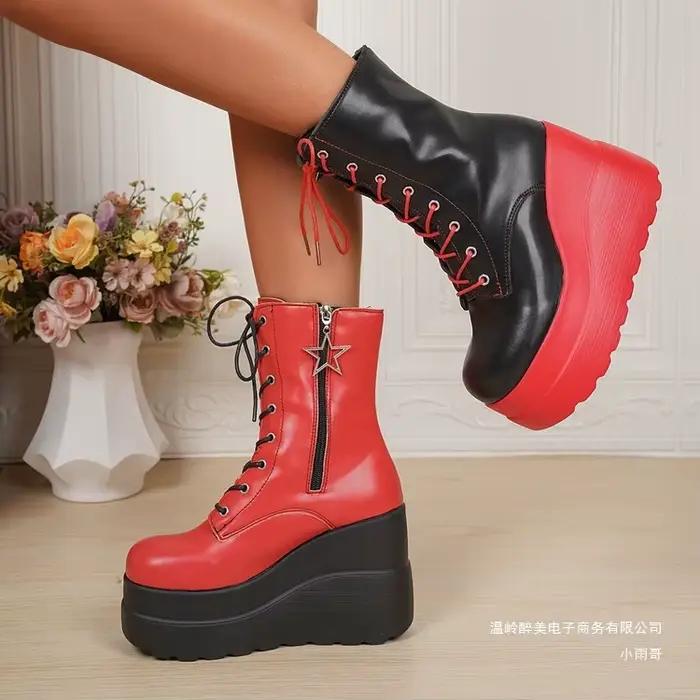 Bottines courtes compensées en denim pour femmes, style coréen, talons élevés, confort moderne, idéales pour printemps et automne, accessoires de mode pour femmes