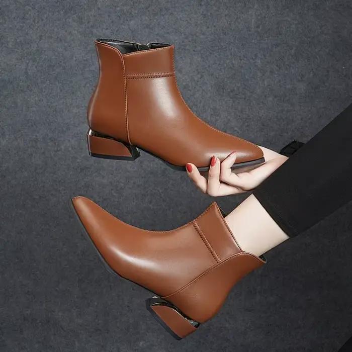 Nouvelles Bottes Femme 2026 – Bottines en Cuir Tendance Décontractées à Bout Pointu