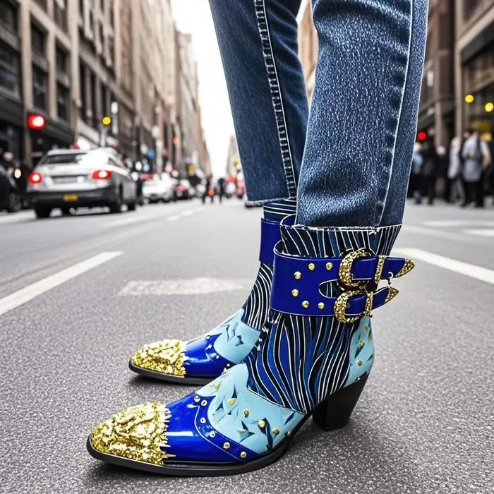 Printemps bottes pour hommes à talons hauts pointu Rivet boucle de ceinture en cuir véritable modèle passerelle luxe augmenter contact social bottes hautes