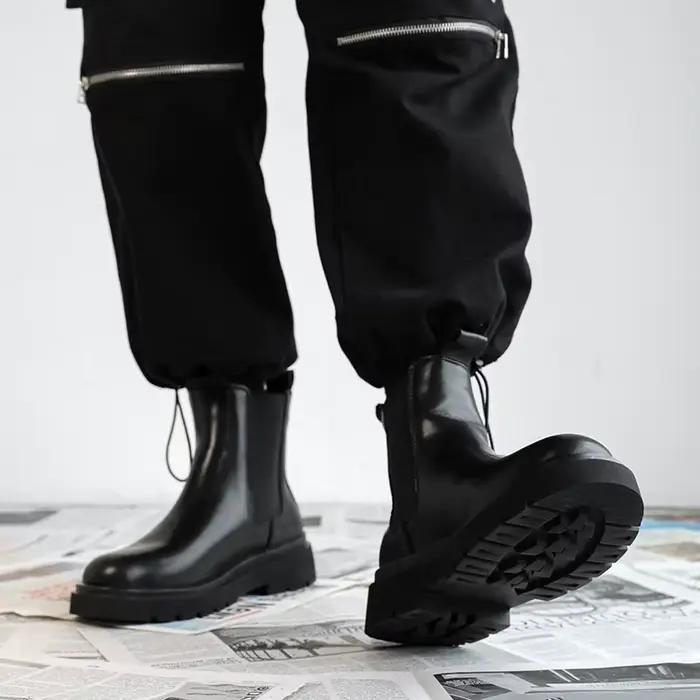 Bottes Chelsea montantes en cuir pour hommes, chaussures en cuir noir, bottes de cheminée rétro pour hommes, vêtements de cérémonie, tendance, bottes décontractées, 2025