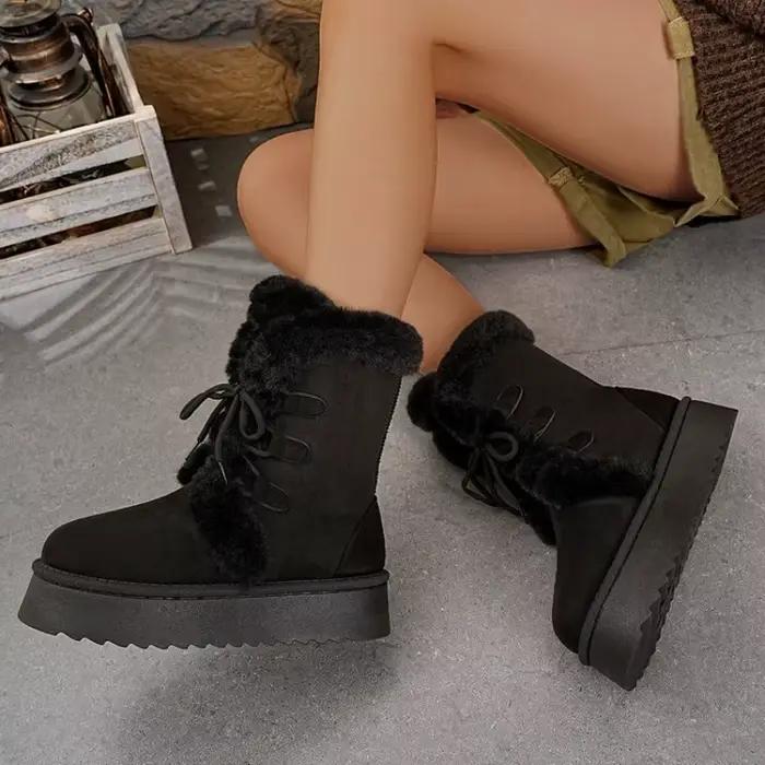 Bottes de neige rétro fourrées pour femme 2026, chaudes et épaisses en coton avec doublure polaire, style romain à enfiler