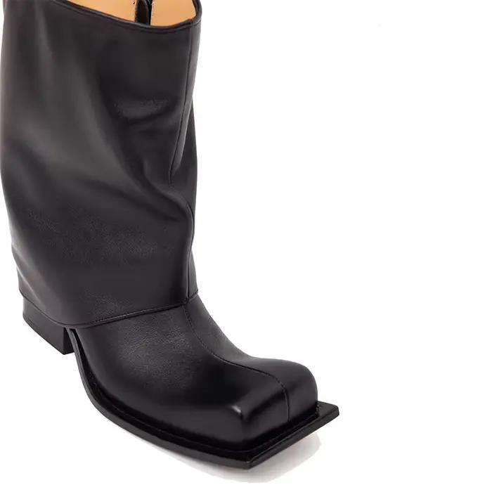 Bottes courtes noires et argentées à tête carrée pour femmes, chaussures de rinçage à talons optiques, nouvelle collection automne-hiver 2023, bottes modernes pour occasions spéciales