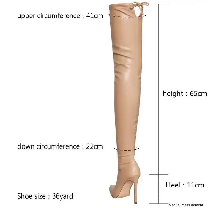Bottes hautes noires à talons aiguilles pour femmes, en Pu souple, au-dessus du genou avec fermeture éclair latérale