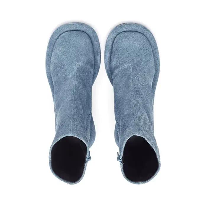 Bottes courtes en denim à fermeture éclair latérale pour femmes