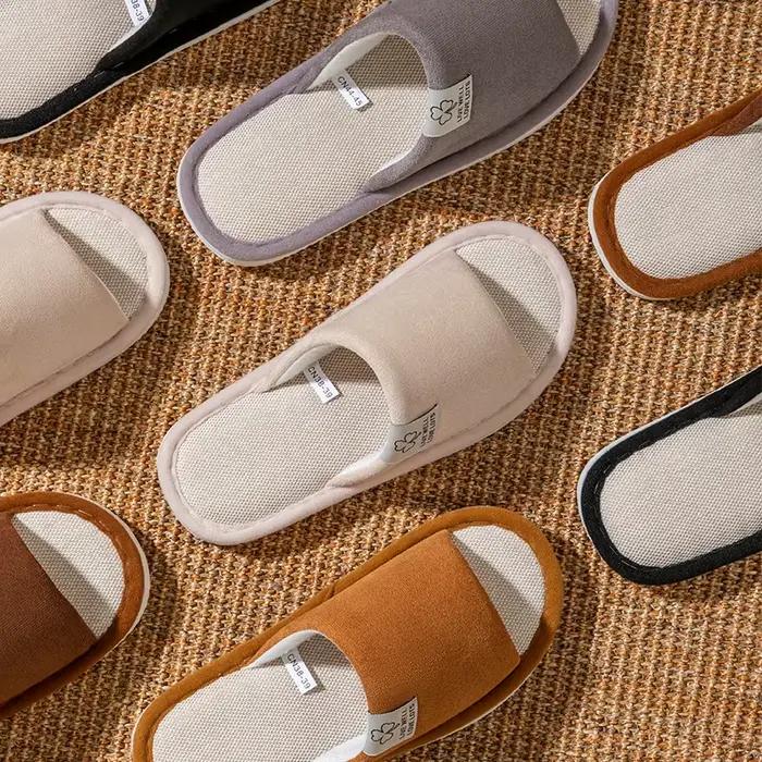 Pantoufles en lin à bout ouvert pour femmes, respirantes, pieds Non pliés, sol en bois, antidérapantes, confortables, fond souple, intérieur