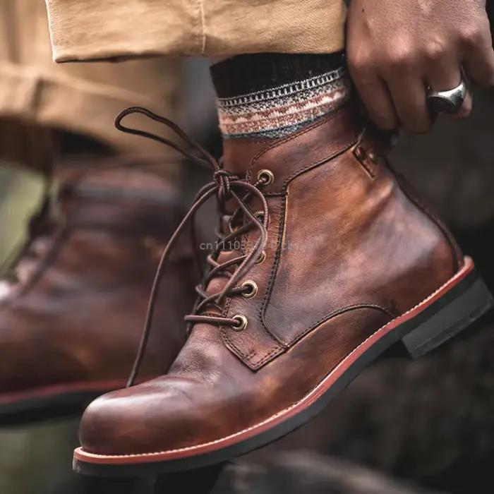 Bottes de moto rétro à bout rond pour homme, style punk urbain, automne-hiver, luxe, style cowboy