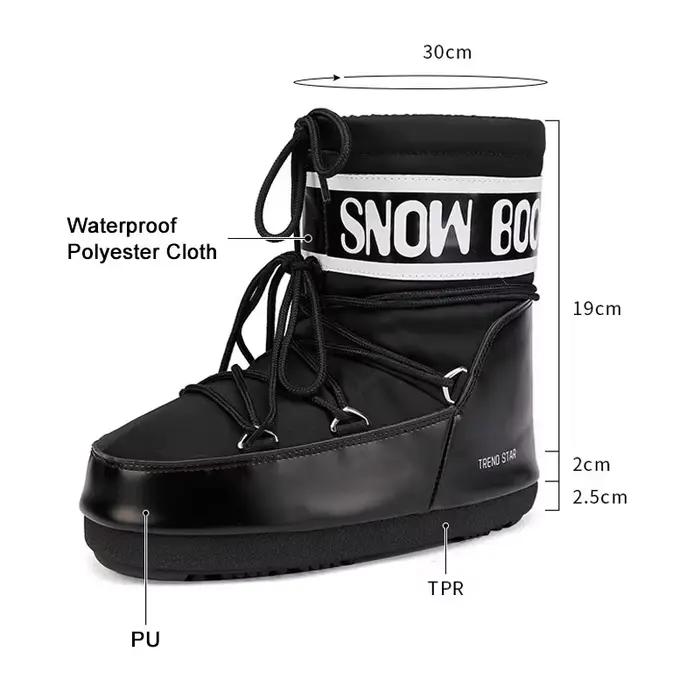 Bottes d'hiver pour femmes chaleureuses et imperméables en peluche doublée pour neige et glace avec semelle épaisse et antidérapante style Moon Shoes bottines élégantes occassions hivernales