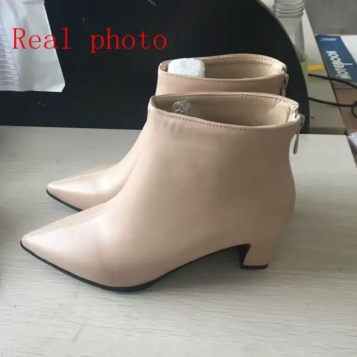 Girseaby bottines femmes bout pointu botte 5 cm talon épais botines mujer chaussures femme printemps grande taille 44 45 46 vert A1439