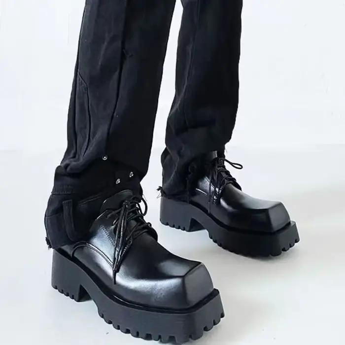 Bottes Chelsea noires à grand bout carré et semelles épaisses pour hommes et femmes