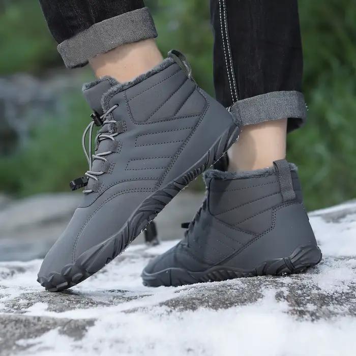 Bottes de neige imperméables pour homme, chaussures d'hiver en tissu avec doublure en peluche courte, bottes de randonnée en plein air, bottes chaudes pour l'hiver, taille ajustable