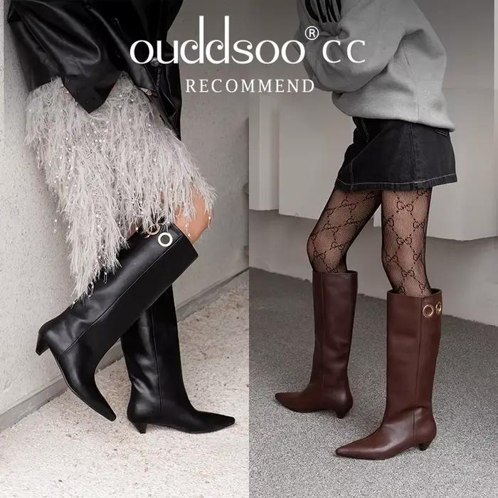 Ods Decor bout pointu genou bottes hautes étrange talon bas sans lacet mode femmes longues