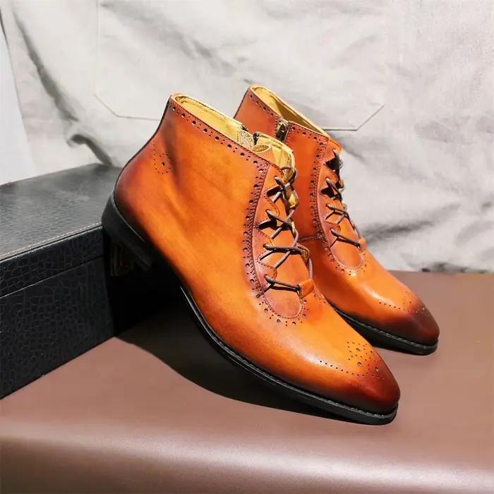 Bottines Chelsea de luxe en cuir véritable pour hommes